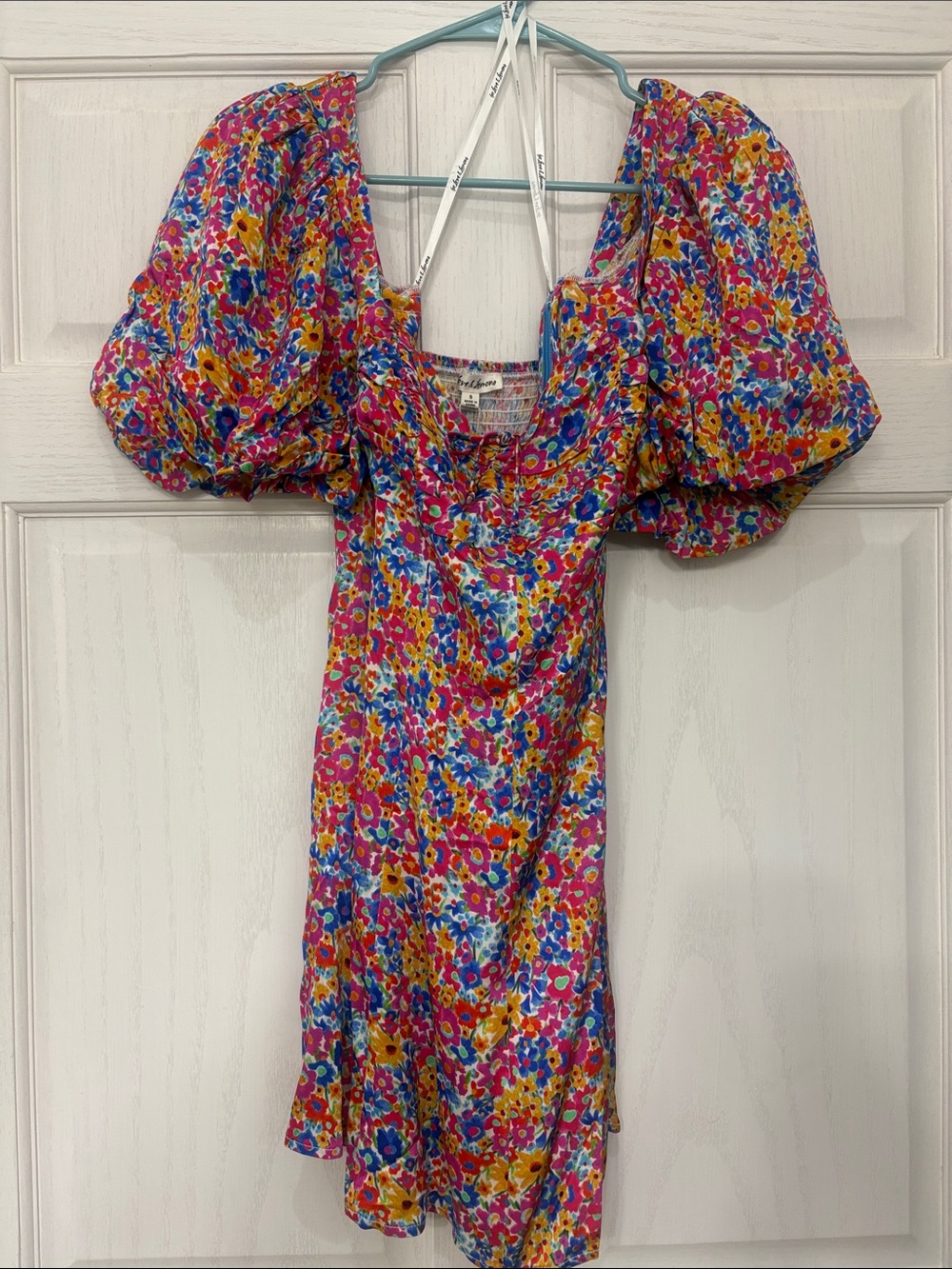 For Love & Lemons Pink Multi Floral Puff-Sleeve Mini Dress